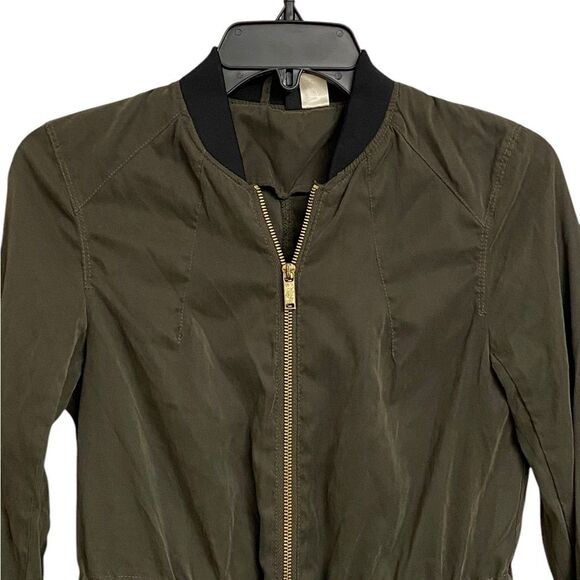 H&M Waist Tie Lightweight Bomber Jacket Women's Size 4 Army Green Military Chic - Picture 3 of 16